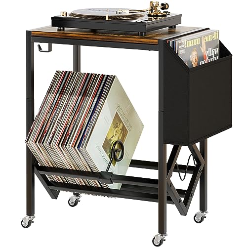 Vinyl Record Player Table with Storage - Holds 80 Albums
