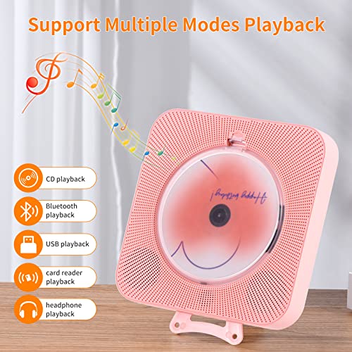 Pink Bluetooth CD Player with Rechargeable Battery