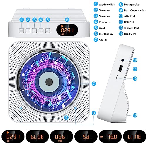 Gueray Bluetooth CD Player with Speakers & Timer