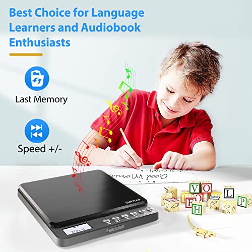 Portable CD Player with Built-in Speakers, Rechargeable - Double Headphone Jack