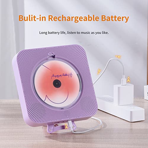 Portable Purple CD Player with Bluetooth 5.0