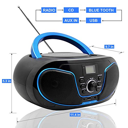 LONPOO Portable Boombox CD Player with FM Radio