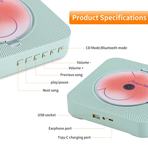 Cute Green Bluetooth CD Player: Portable Home Decor
