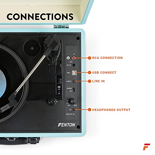 FENTON Bluetooth Suitcase Record Player w/ Built-in Speakers