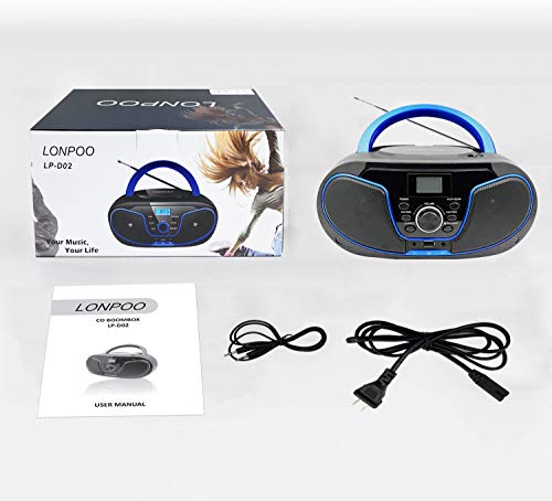 LONPOO Portable Boombox CD Player with FM Radio