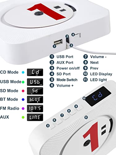 Homlab Bluetooth CD Player with Wall Mount - Speakers, FM Radio