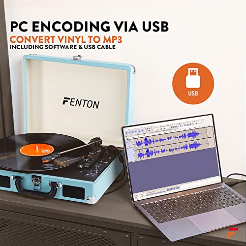 FENTON Bluetooth Suitcase Record Player w/ Built-in Speakers