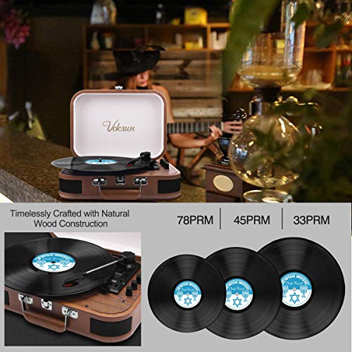 VOKSUN Portable Bluetooth Vinyl Turntable with Speaker
