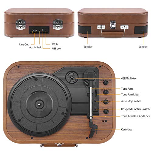 VOKSUN Portable Bluetooth Vinyl Turntable with Speaker