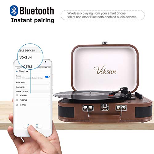 VOKSUN Portable Bluetooth Vinyl Turntable with Speaker