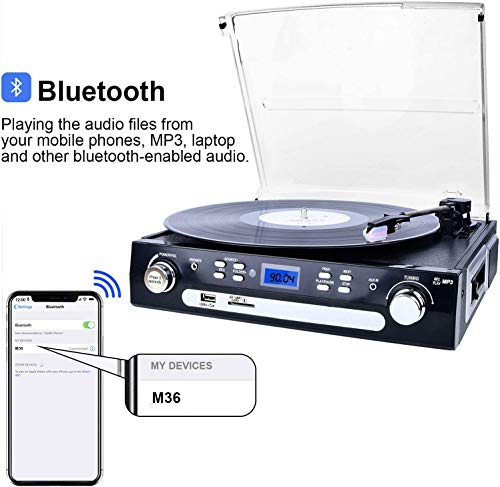 DIGITNOW! Bluetooth Vinyl Turntable with Stereo Speakers