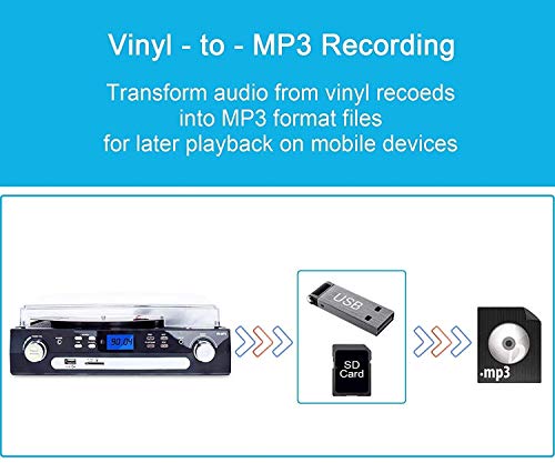 DIGITNOW! Bluetooth Vinyl Turntable with Stereo Speakers