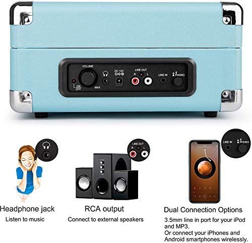 Portable Bluetooth Record Player with Built-in Speakers - Turquoise