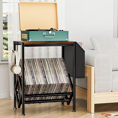 Vinyl Record Player Table with Storage - Holds 80 Albums