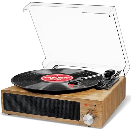 FYDEE Vintage Record Player with Speakers - Natural Wood