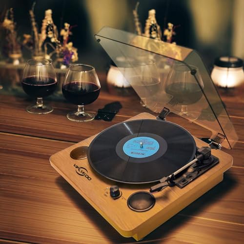 Bluetooth Record Player, Portable Vinyl Turntable with Stereo Speaker