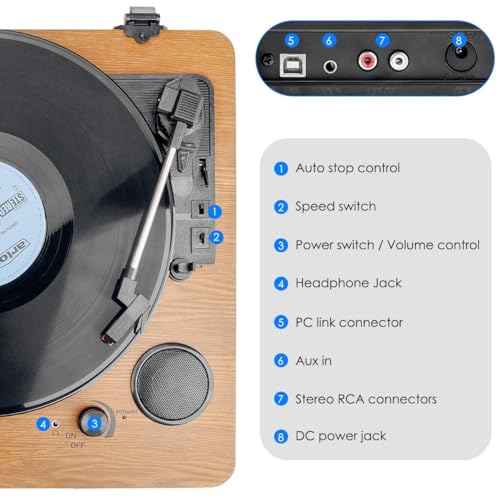 Bluetooth Record Player, Portable Vinyl Turntable with Stereo Speaker