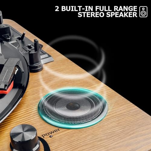 Bluetooth Record Player, Portable Vinyl Turntable with Stereo Speaker