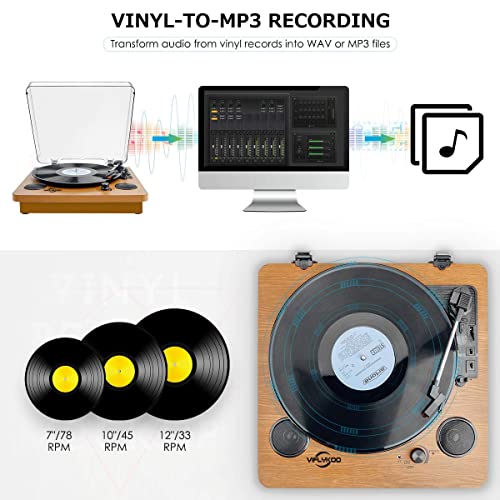 Bluetooth Record Player, Portable Vinyl Turntable with Stereo Speaker