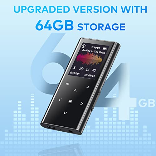 ZOOAOXO 64GB Bluetooth MP3 Player, HiFi Sound