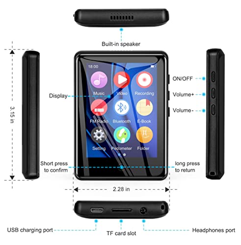 32GB BT 5.0 MP3 Player with Full Touch Screen