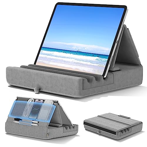 Foldable Tablet Pillow Holder Stand for iPad, Kindle - Gray