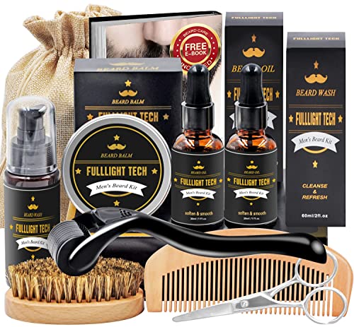 Men's Beard Grooming Kit: Wash, Oil, Shaper, Brush