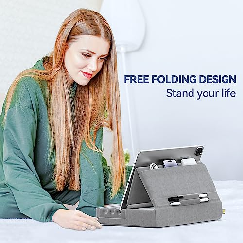 Foldable Tablet Pillow Holder Stand for iPad, Kindle - Gray