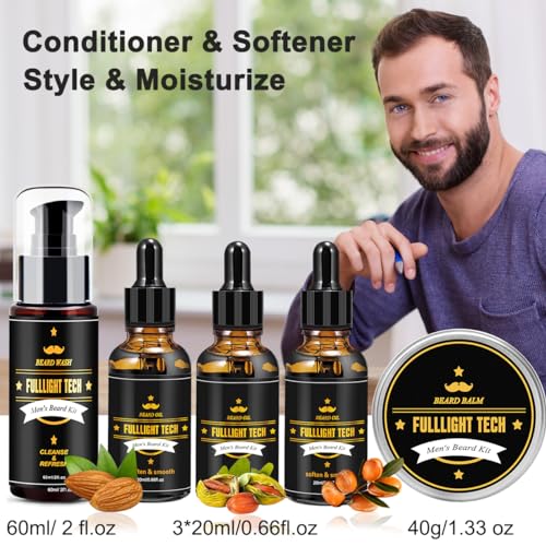 Men's Beard Grooming Kit: Wash, Oil, Shaper, Brush