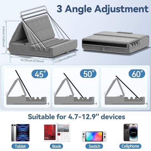 Foldable Tablet Pillow Holder Stand for iPad, Kindle - Gray