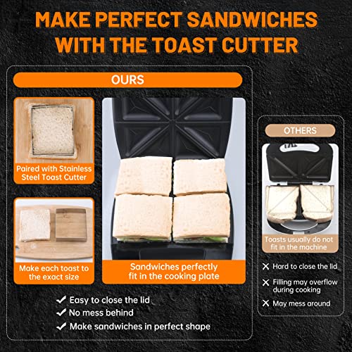 Breakfast Sandwich Maker Press Grill & Toast Cutter (4 Slices)