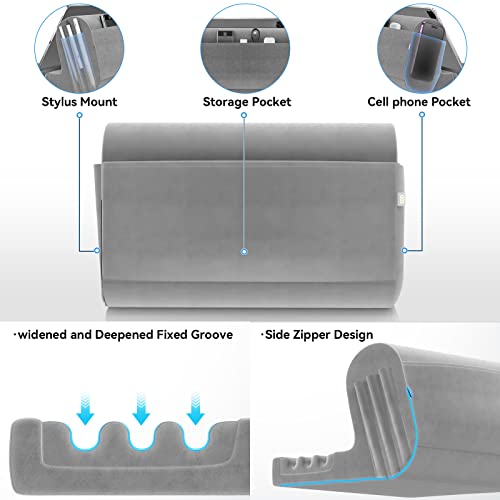 Tablet Pillow Holder with Pocket and Stylus Mount