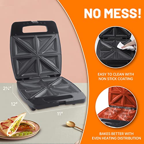 Breakfast Sandwich Maker Press Grill & Toast Cutter (4 Slices)