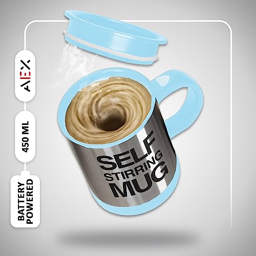 Self Stirring Coffee Mug Cup | Electric Stainless Steel | 450ml Blue
