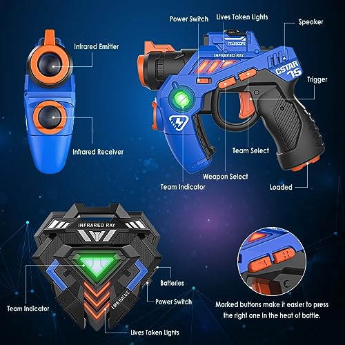 Kids' Laser Tag Gun Set: 4 Guns + 4 Vests