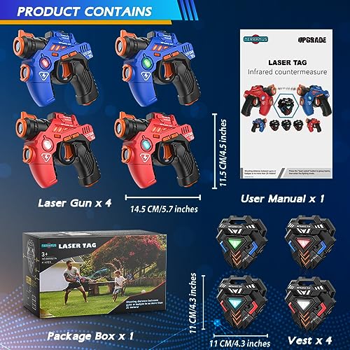 Kids' Laser Tag Gun Set: 4 Guns + 4 Vests