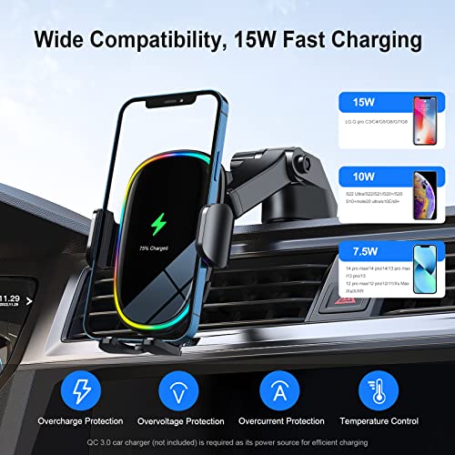 Wireless Auto-Clamping Car Charger Mount - 15W Qi