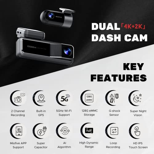4K+2K Dual Dash Cam with 5G WiFi, GPS