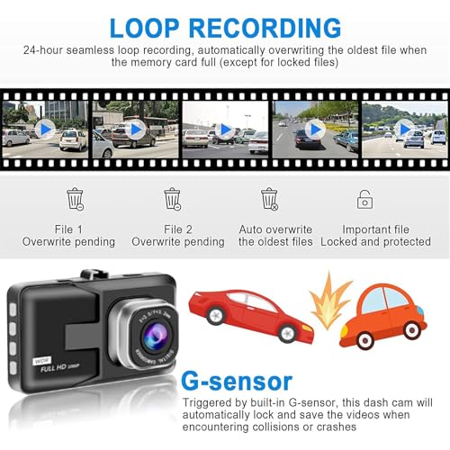 1080P Dash cam, On-Dashboard Recorder: Night Vision, Wide-Angle (8 words)