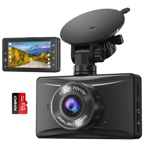 2K Dash Cam, 3" Car Camera, 170° Wide Angle