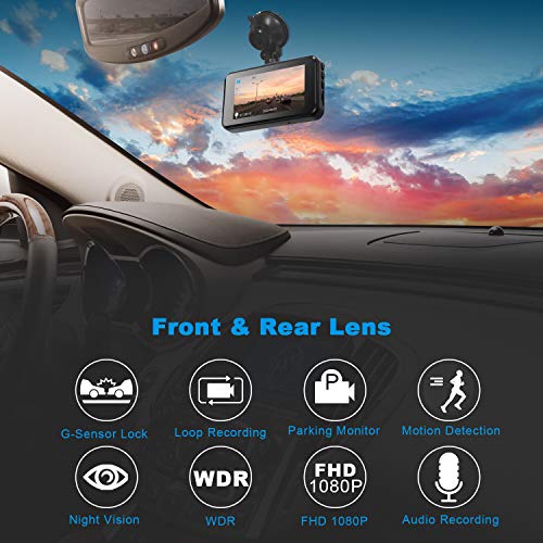 Car Dash Cam Front and Rear 1080P FHD - 32GB