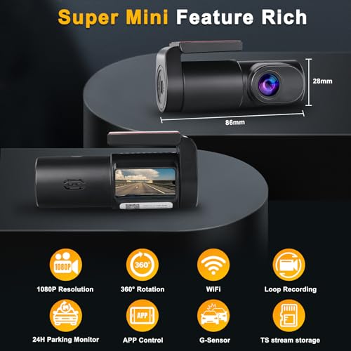 Front and Rear Dash Cam, WiFi, 1080P, 140°