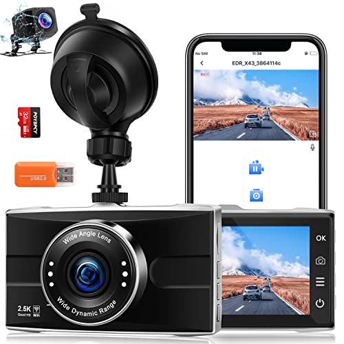 2.5K Dual Dashcam: Front and Rear Cameras, WiFi, 32GB
