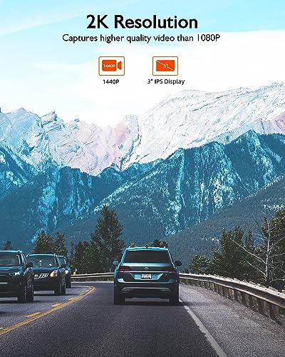 2K Dash Cam, 3" Car Camera, 170° Wide Angle