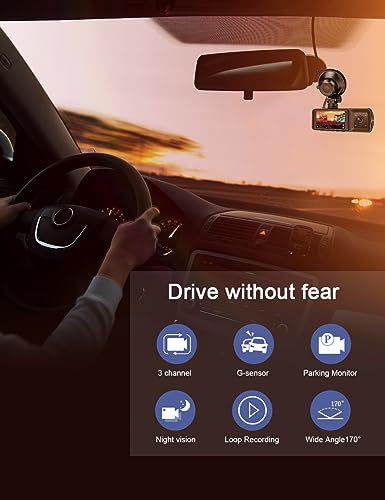 Triple 3 Channel Dash Cam with Night Vision