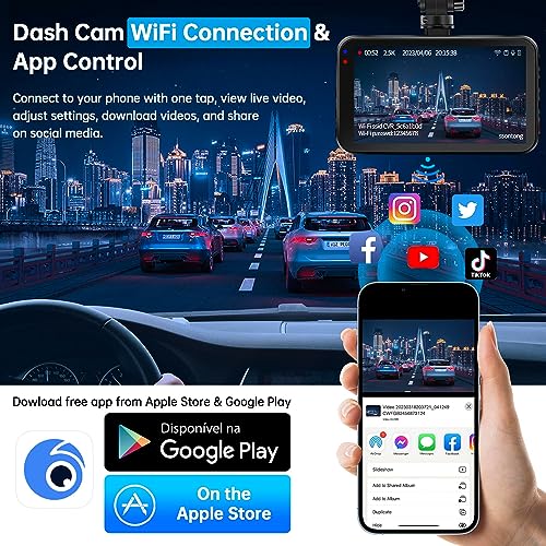 WiFi/APP Control Dash Cam Front and Rear - 2.5K + 1080P