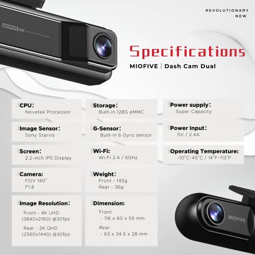 4K+2K Dual Dash Cam with 5G WiFi, GPS