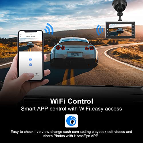 2.5K Dual Dashcam: Front and Rear Cameras, WiFi, 32GB