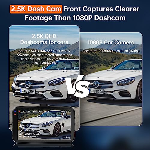 WiFi Dash Cam, Car Camera 2.5K QHD 1440P