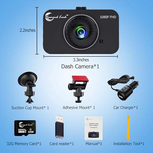 Full HD DashCam with 32G SD Card, 170°Wide Angle